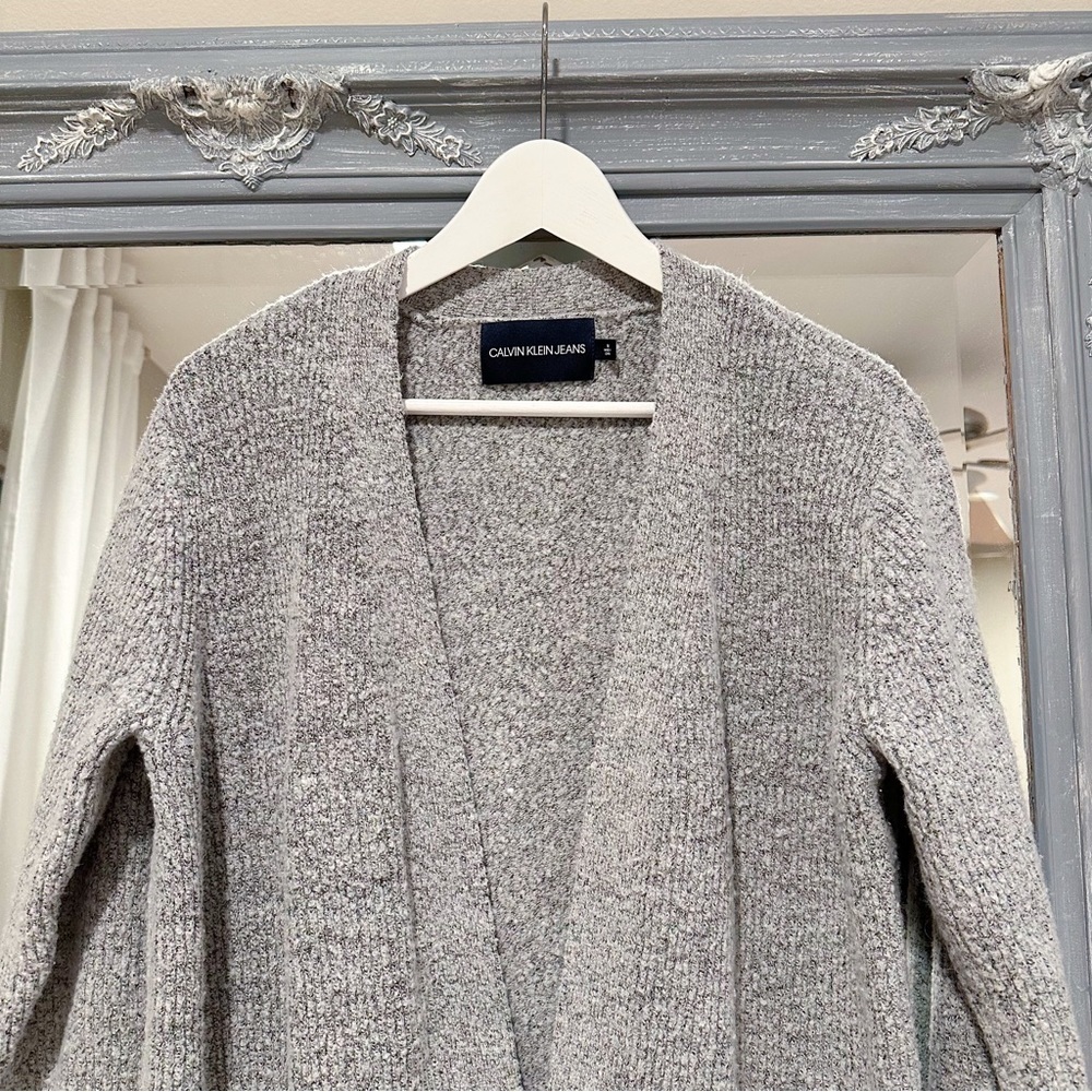 Calvin Klein Open Cardigan Gray Oversized Long Line Cozy Cottagecore Granny M - Picture 3 of 9